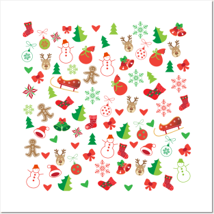 Winter Holiday Christmas and happy New Year Symbols Posters and Art